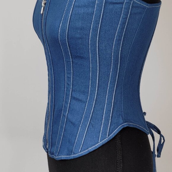 Sexy Blue Denim Corset With Zipper - Picture 8 of 9